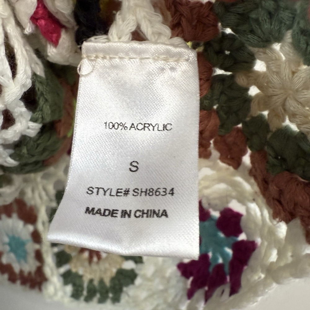 Crochet Cropped Tank Blouse Hippie Boho Style Size Small Granny Squares - Picture 4 of 8